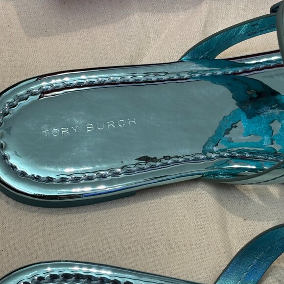 Tory Burch Miller Mirrored Metallic Teal Sandal - Picture 6 of 14